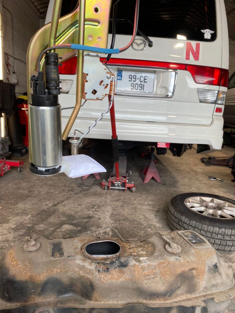 Fuel tank drained and new fuel pump fitted to Mazda Bongo