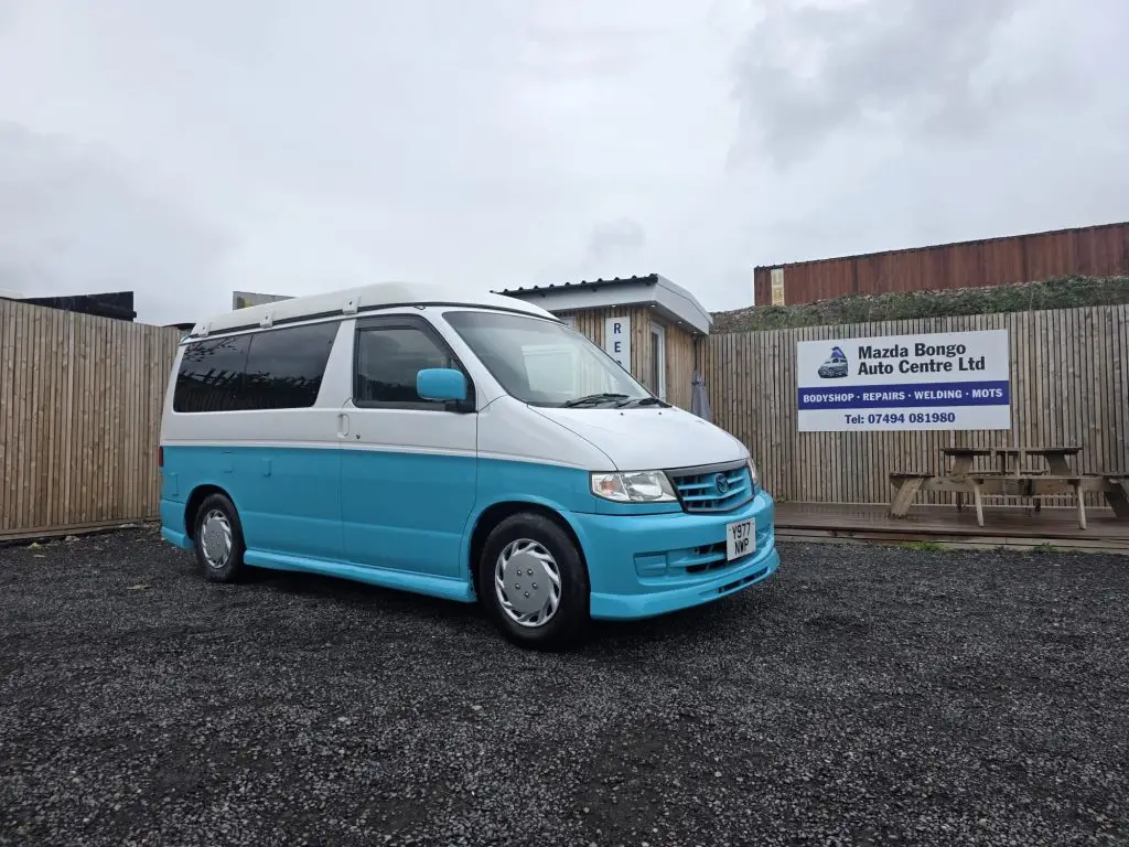 Completed Mazda Bongo Bronze Restoration in pearlescent turquoise, freshly detailed and ready for sale