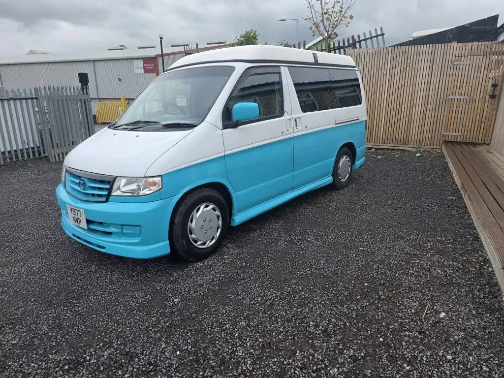 Completed Mazda Bongo Bronze Restoration in pearlescent turquoise, freshly detailed and ready for sale