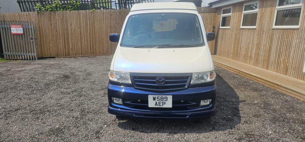 Mazda Bongo restored with metallic blue and pearl white two-tone finish