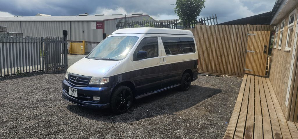 Mazda Bongo restored with metallic blue and pearl white two-tone finish