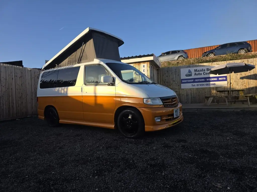 Mazda Bongo in white and orange with colour-coded trims and mirrors