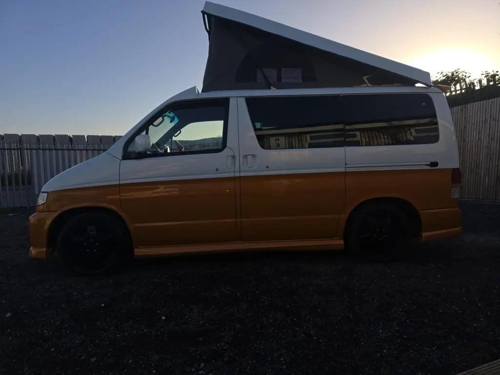 Mazda Bongo in white and orange with colour-coded trims and mirrors