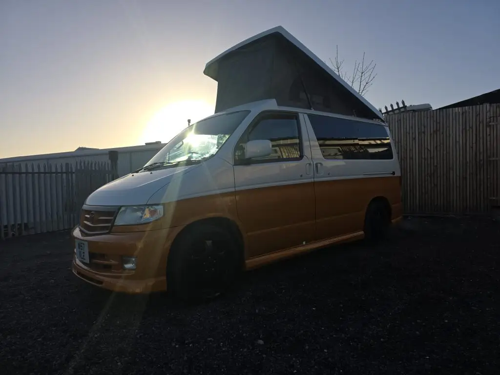 Mazda Bongo in white and orange with colour-coded trims and mirrors