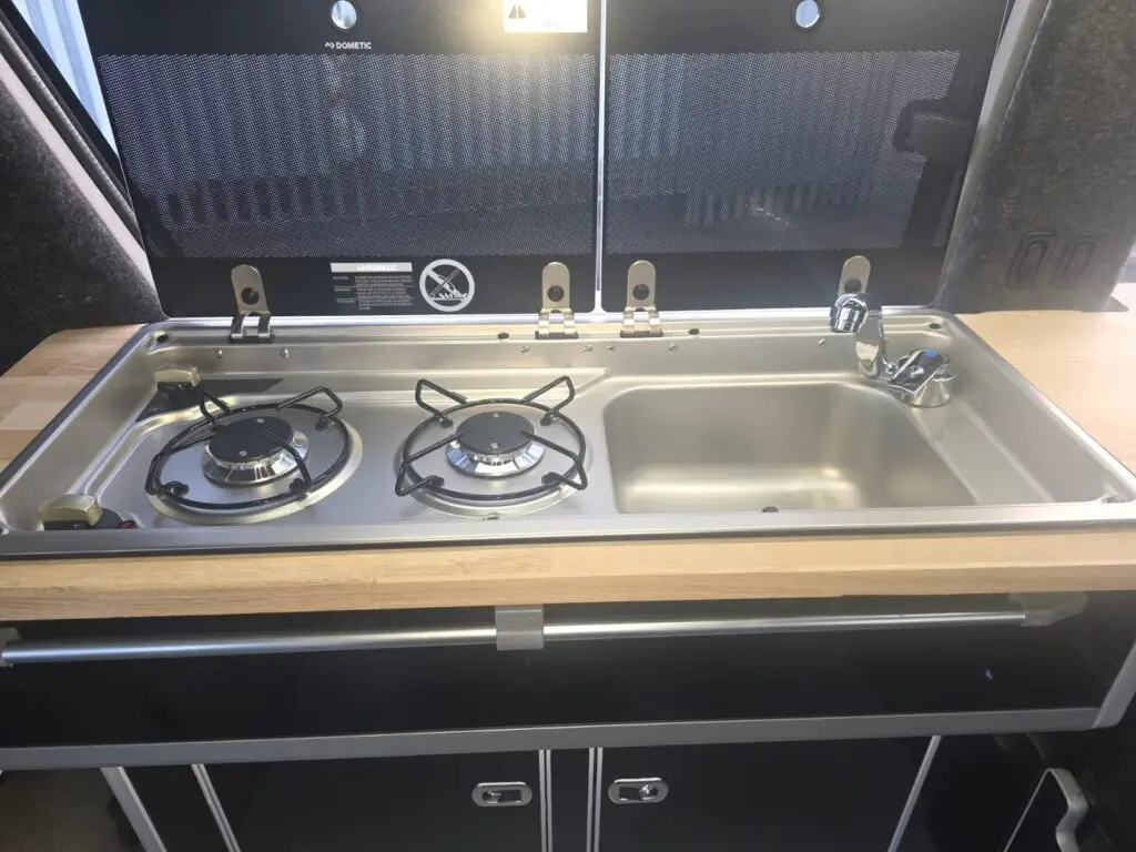 Mazda Bongo camper interior with hardwood worktop