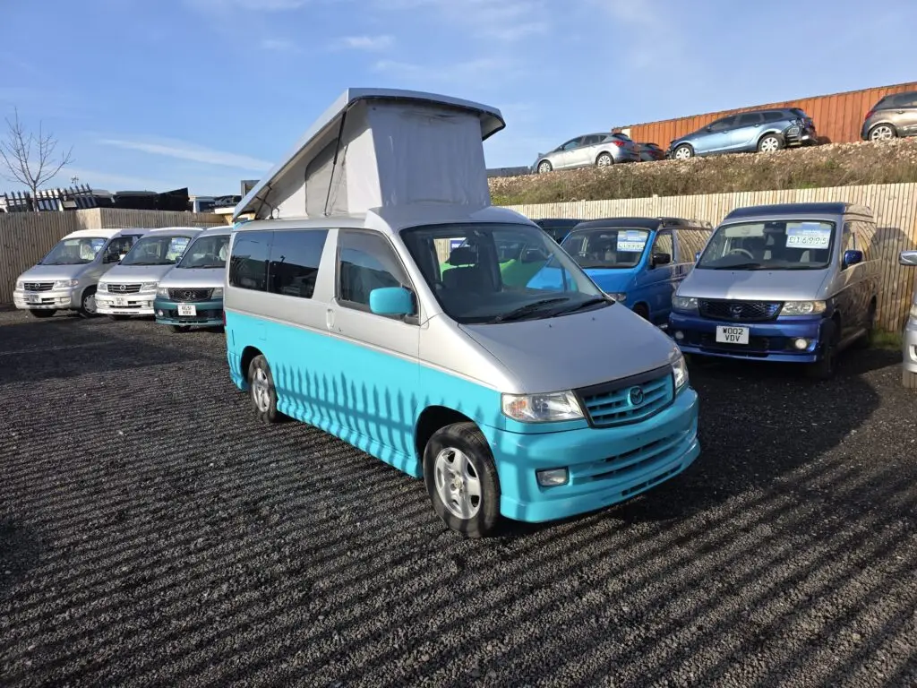 Mazda Bongo Friendee campervan silver with turquoise lower half